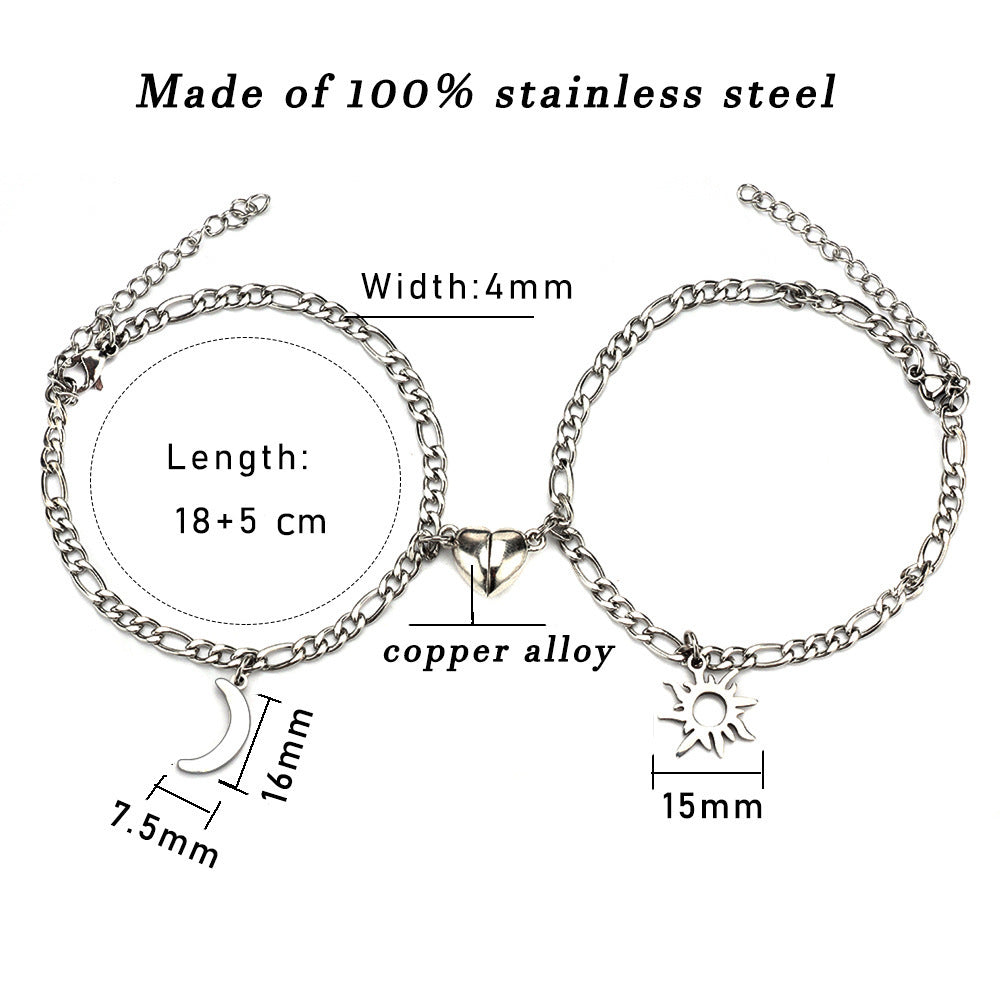 2Pcs Sun Moon Charm Magnet Attraction Bracelets For Couples