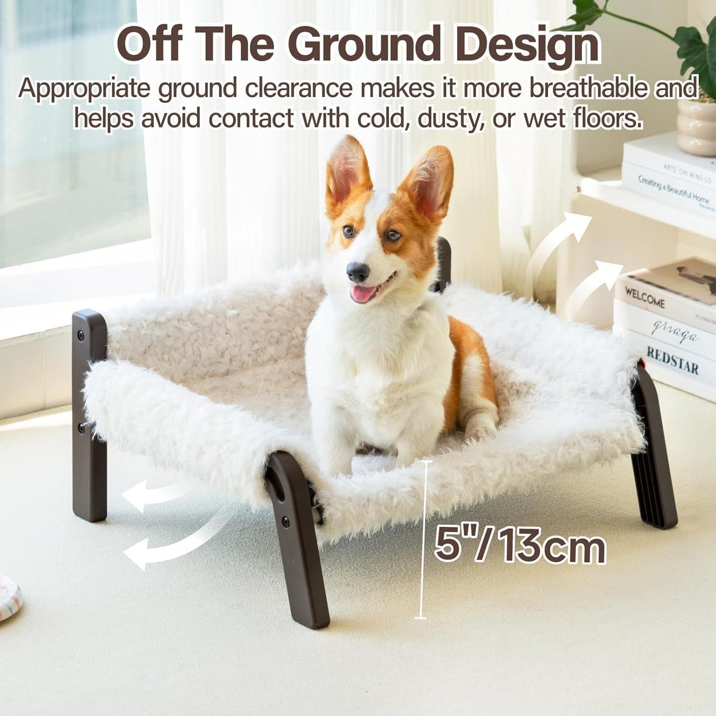 MEWOOFUN Raised Dog & Cat Bed - Elevated Plush Pet Sofa With Non-Slip Bottom