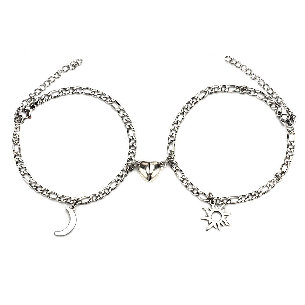 2Pcs Sun Moon Charm Magnet Attraction Bracelets For Couples