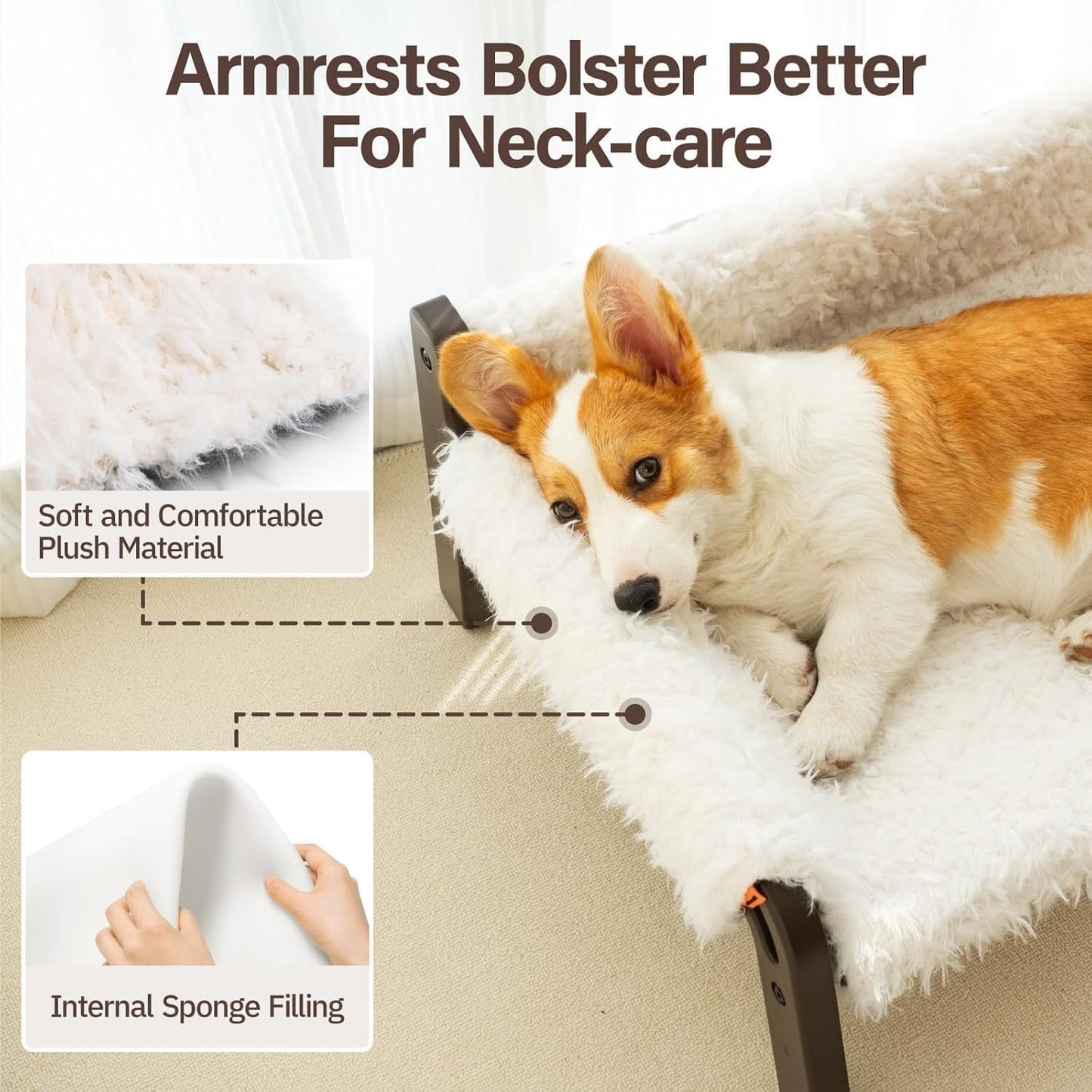 MEWOOFUN Raised Dog & Cat Bed - Elevated Plush Pet Sofa With Non-Slip Bottom
