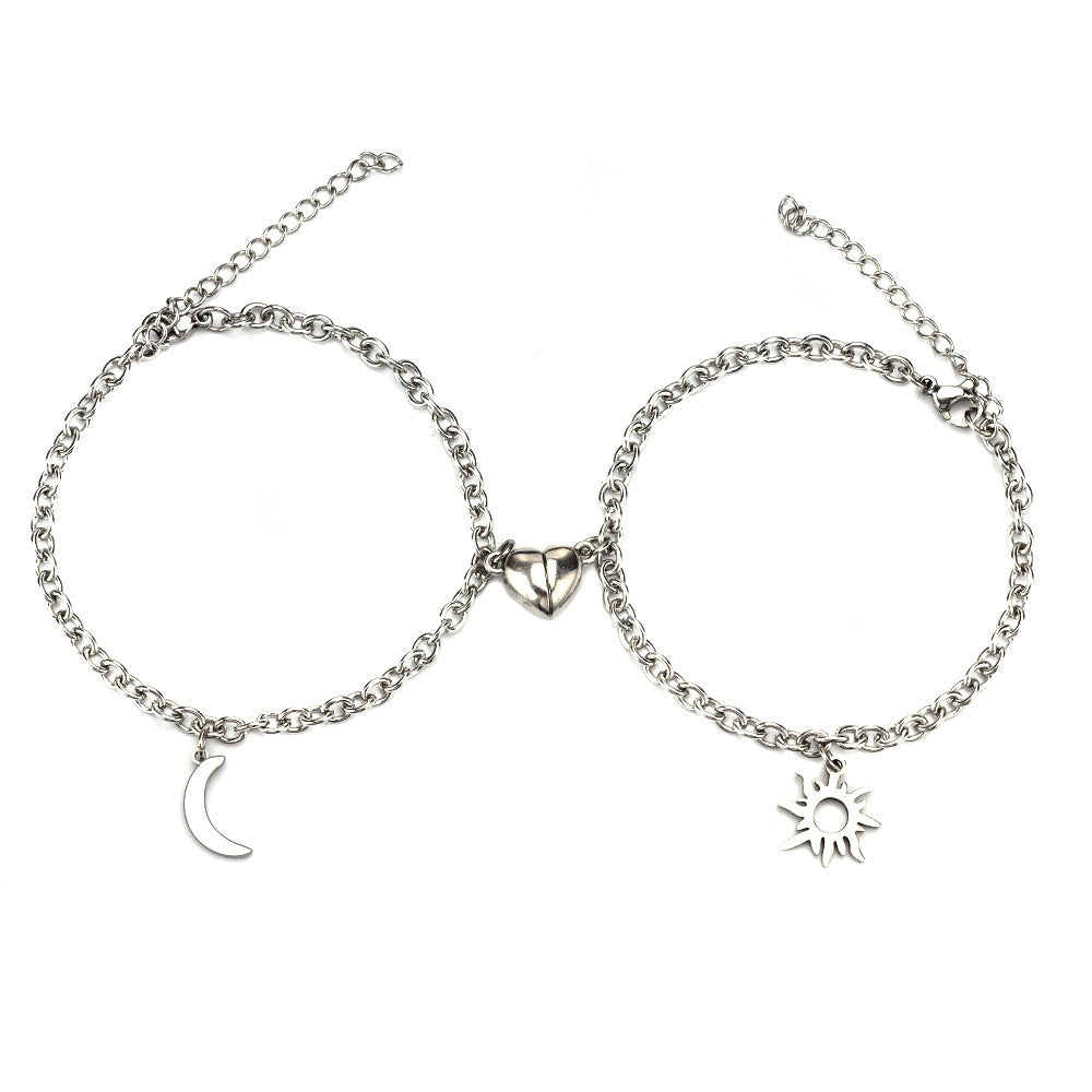 2Pcs Sun Moon Charm Magnet Attraction Bracelets For Couples