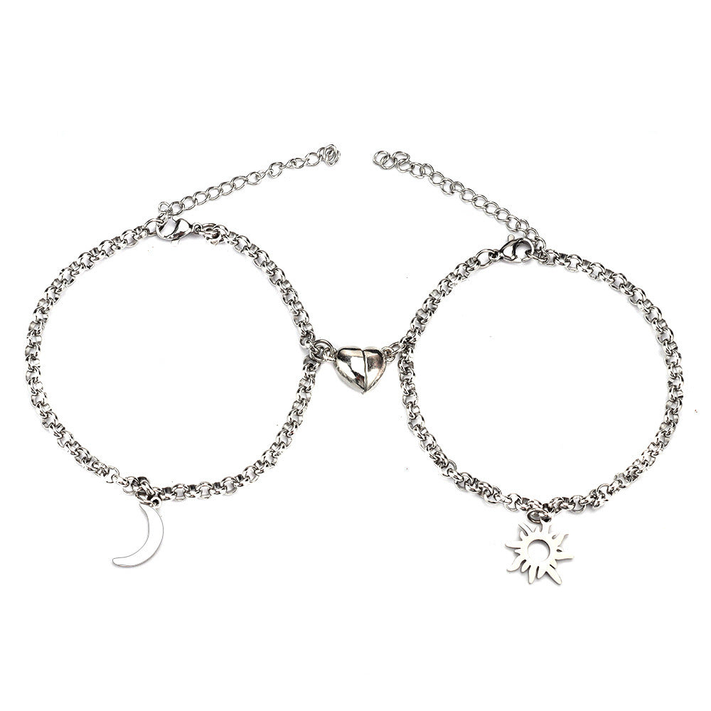 2Pcs Sun Moon Charm Magnet Attraction Bracelets For Couples