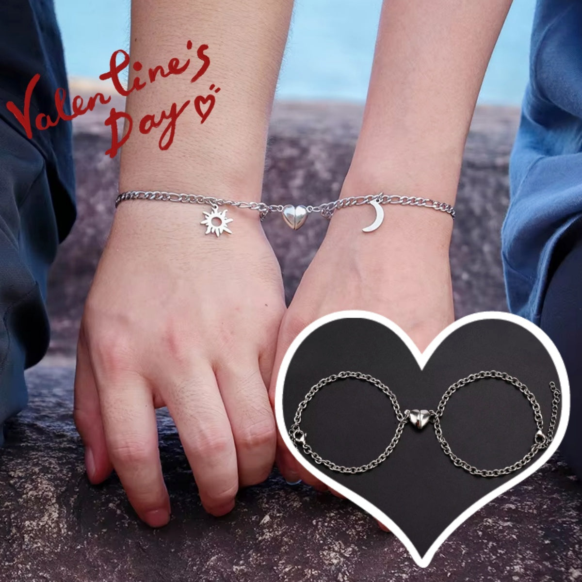 2Pcs Sun Moon Charm Magnet Attraction Bracelets For Couples