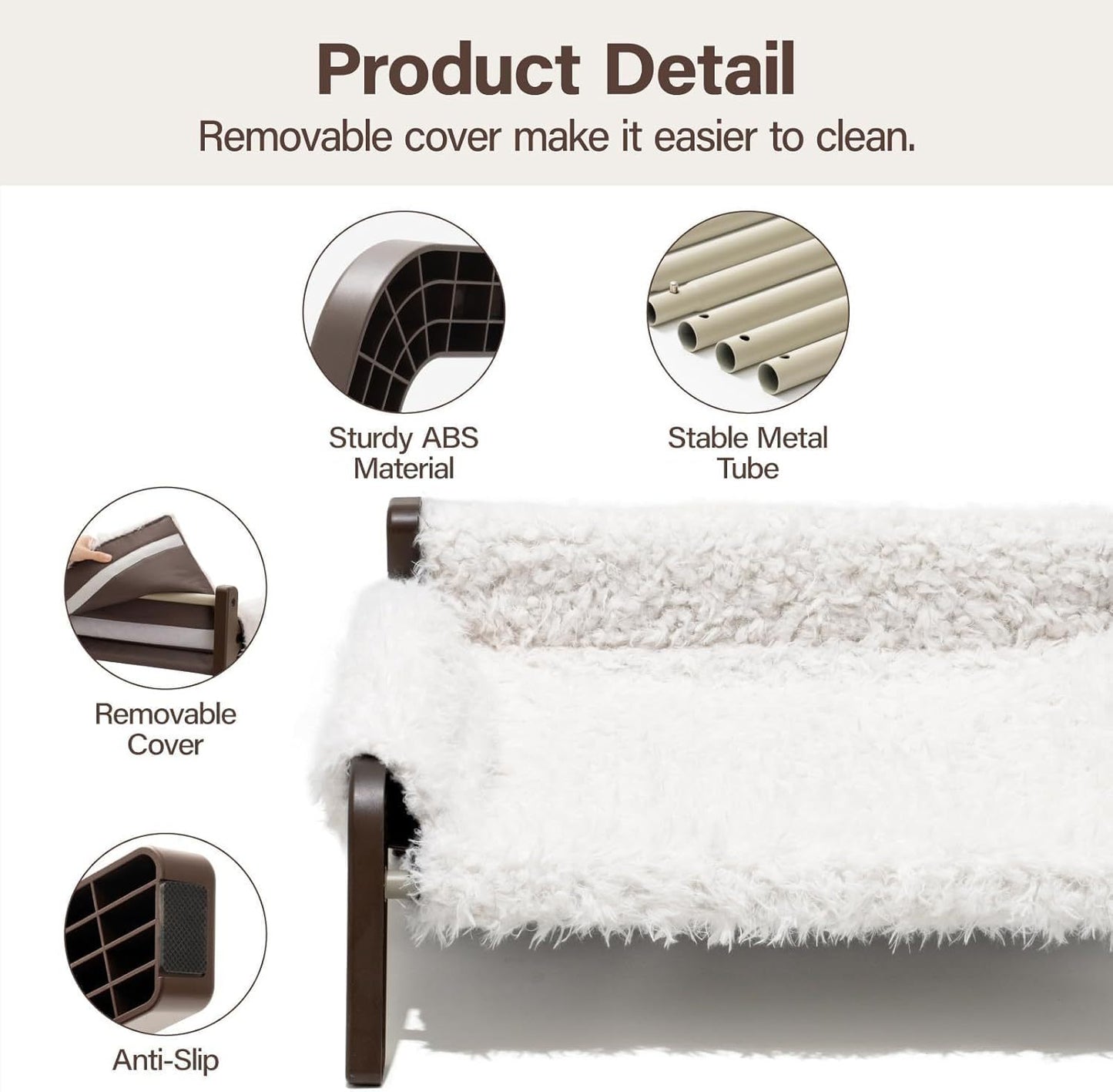 MEWOOFUN Raised Dog & Cat Bed - Elevated Plush Pet Sofa With Non-Slip Bottom