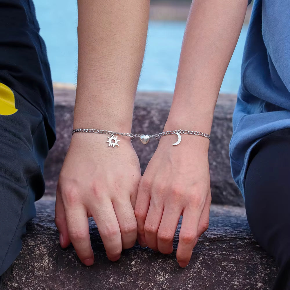 2Pcs Sun Moon Charm Magnet Attraction Bracelets For Couples