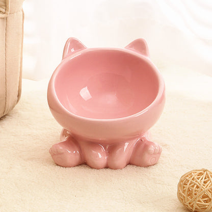Ceramic Cat Bowl, Cat Food Bowl Neck Guard Oblique