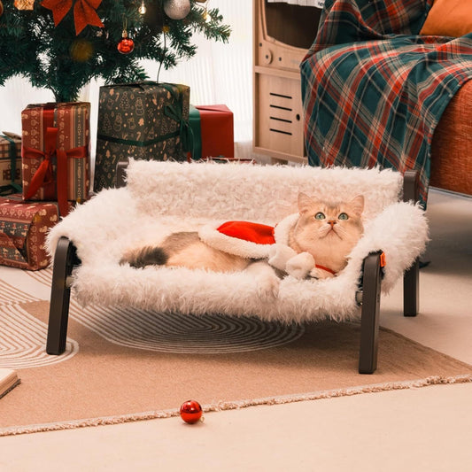 MEWOOFUN Raised Dog & Cat Bed - Elevated Plush Pet Sofa With Non-Slip Bottom