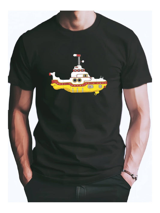 Black Tshirt Yellow Submarine Pattern Casual And Versatile