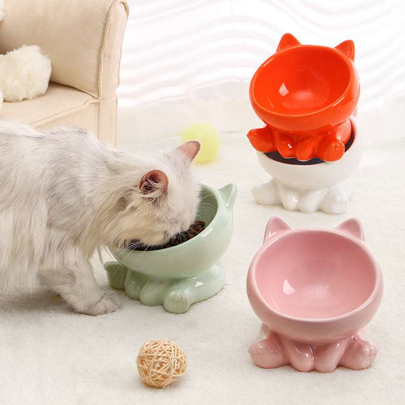 Ceramic Cat Bowl, Cat Food Bowl Neck Guard Oblique