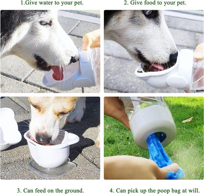 3 In 1 Pet Outdoor Portable Dog Water Bottle With Food Container