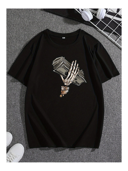 Black Skull Hand Print Shortsleeved Tshirt