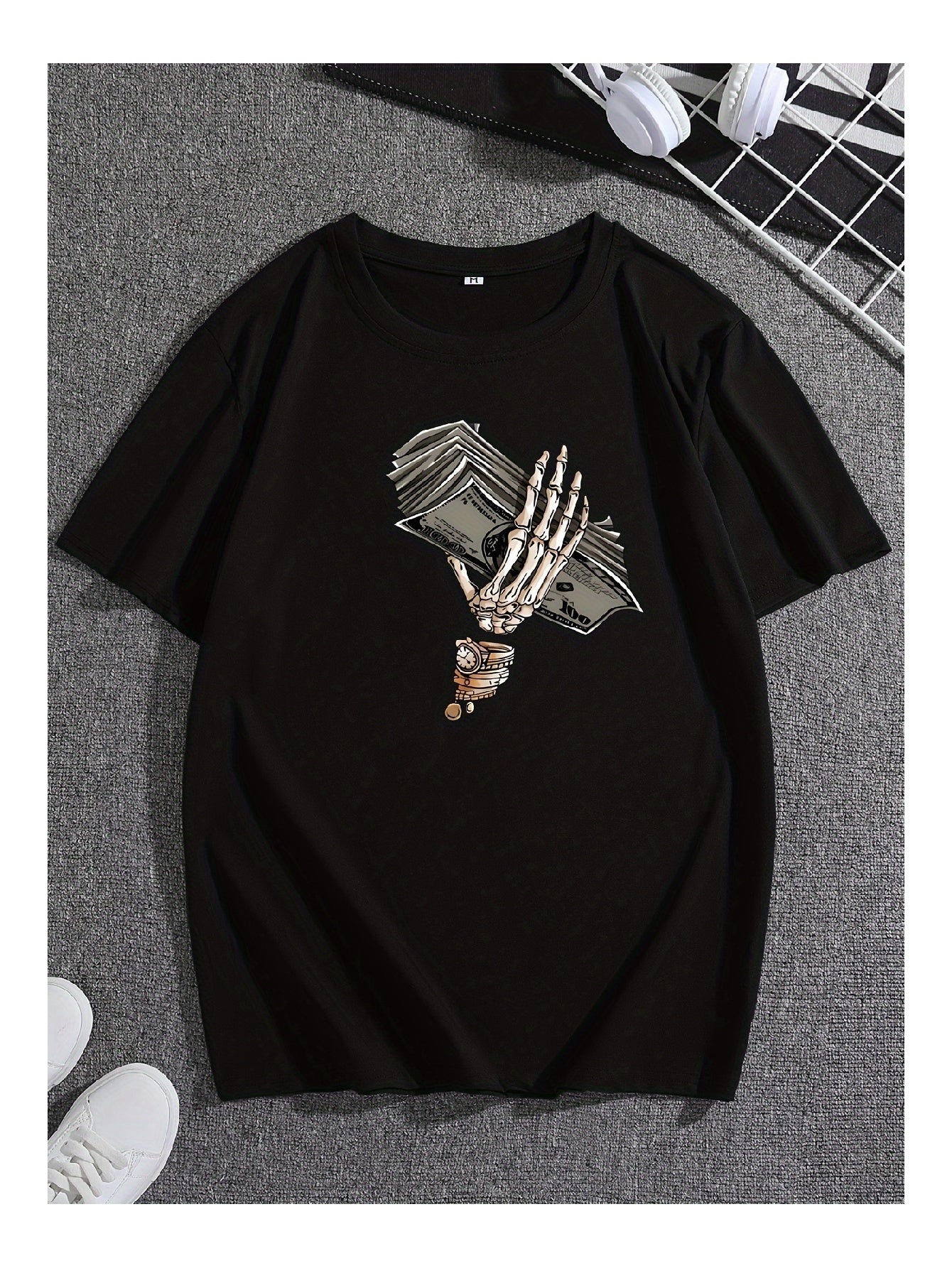 Black Skull Hand Print Shortsleeved Tshirt
