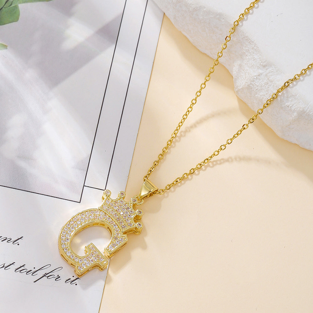 1PCS Fashionable Gold Diamond Crown Necklace