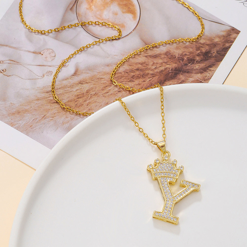 1PCS Fashionable Gold Diamond Crown Necklace