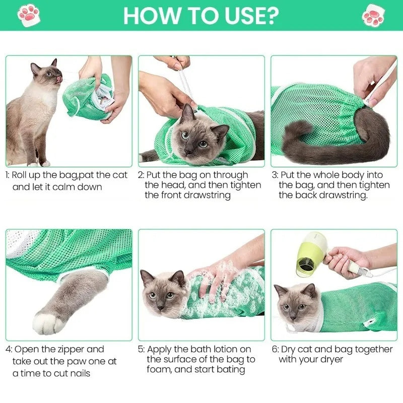 Cat Grooming Shower Bag Adjustable Multipurpose Pet Restraint Bag