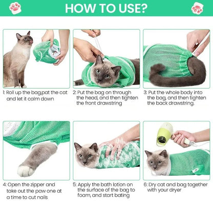 Cat Grooming Shower Bag Adjustable Multipurpose Pet Restraint Bag