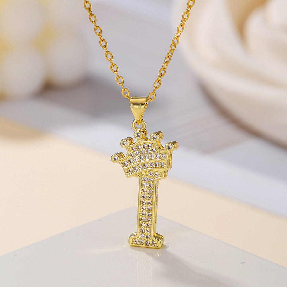 1PCS Fashionable Gold Diamond Crown Necklace