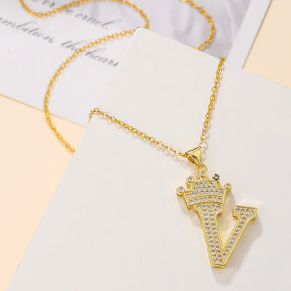 1PCS Fashionable Gold Diamond Crown Necklace