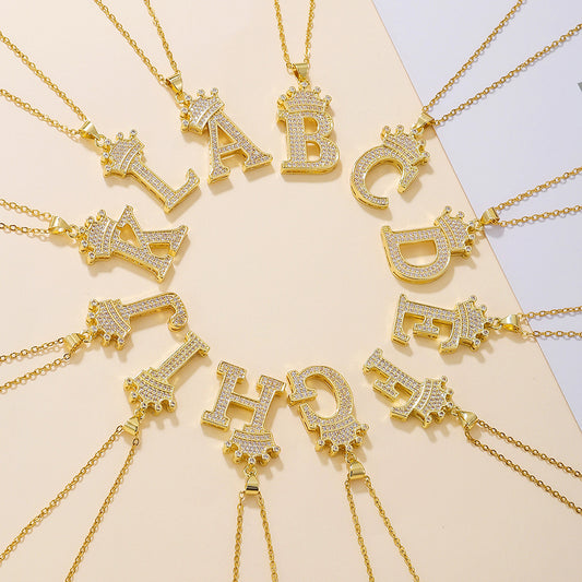 1PCS Fashionable Gold Diamond Crown Necklace